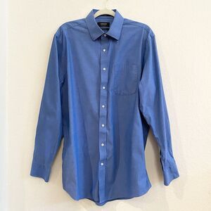 Nordstrom Mens Shop Blue Traditional‎ Fit Non Iron Dress Shirt Sz 16 1/2 36